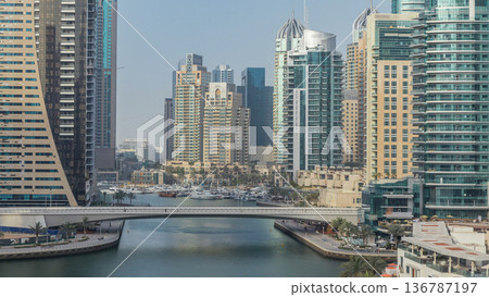 Amazing colorful dubai marina skyline during sunset timelapse Amazing colorful dubai marina skyline during sunset timelapse 136787197