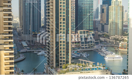 Amazing colorful dubai marina skyline during sunset timelapse Amazing colorful dubai marina skyline during sunset timelapse 136787265