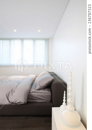 Modern Minimalist Bedroom and Home Office Interior Series. High Quality Design Backgrounds. 136787323
