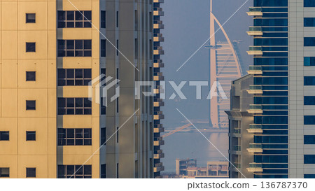 Amazing colorful dubai marina skyline during sunset timelapse Amazing colorful dubai marina skyline during sunset timelapse 136787370