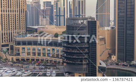 Amazing colorful dubai marina skyline during sunset timelapse 136787421