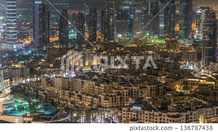 Dubai downtown night timelapse. Top view from above Dubai downtown night timelapse. Top view from above 136787438