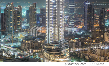 Dubai downtown night timelapse. Top view from above Dubai downtown night timelapse. Top view from above 136787440