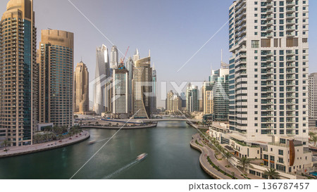 Amazing colorful dubai marina skyline during sunset timelapse 136787457