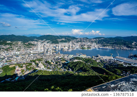 Nagasaki cityscape as seen from the observation deck at the top of Mount Inasa Nagasaki cityscape as seen from the observation deck at the top of Mount Inasa 136787518