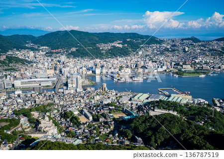 Nagasaki cityscape as seen from the observation deck at the top of Mount Inasa Nagasaki cityscape as seen from the observation deck at the top of Mount Inasa 136787519