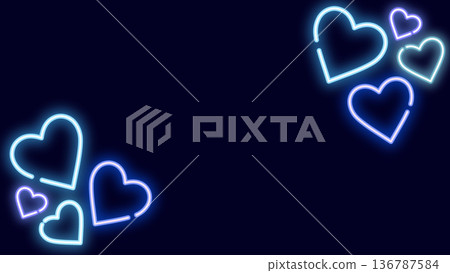 A dark navy solid background frame with shining light blue and blue neon hearts (horizontal 16:9, copy space available) A dark navy solid background frame with shining light blue and blue neon hearts (horizontal 16:9, copy space available) 136787584