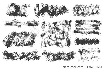 Black ink brush stroke textures set. Black ink brush stroke textures set. 136787641