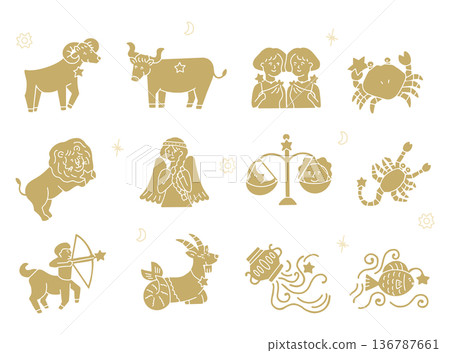 Simple illustration of the 12 constellations Simple illustration of the 12 constellations 136787661