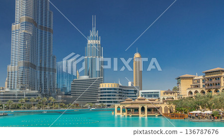 Fountain pool from bridge in Burj park timelapse in Downtown Fountain pool from bridge in Burj park timelapse in Downtown 136787676
