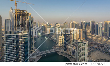 Amazing colorful dubai marina skyline during sunset timelapse Amazing colorful dubai marina skyline during sunset timelapse 136787762