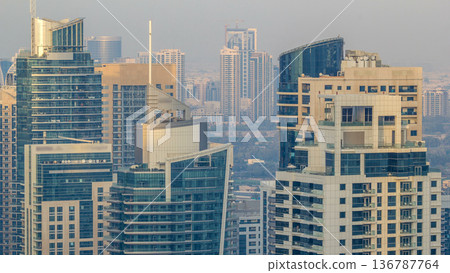 Amazing colorful dubai marina skyline during sunset timelapse Amazing colorful dubai marina skyline during sunset timelapse 136787764
