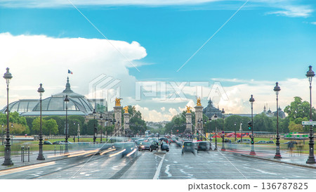 View of Avenue du Marechal Gallieni with traffic timelapse. Paris, France View of Avenue du Marechal Gallieni with traffic timelapse. Paris, France 136787825