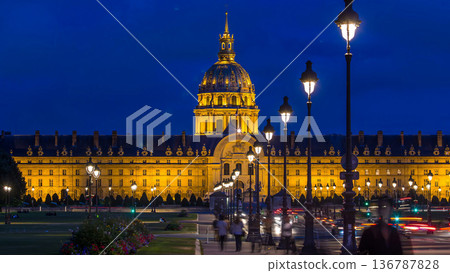 Les Invalides day to night timelapse in Paris, France 136787828