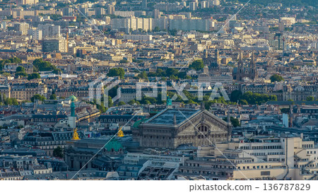 Panorama of Paris aerial timelapse, France. Top view from Montmartre viewpoint. Panorama of Paris aerial timelapse, France. Top view from Montmartre viewpoint. 136787829