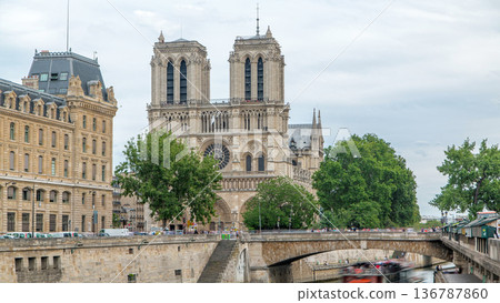 Notre Dame de Paris timelapse is the one of the most famous symbols of Paris 136787860