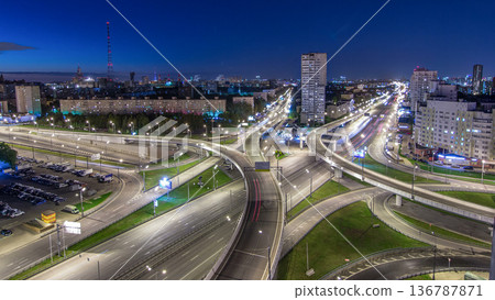 Road interchange of People Militia street, Mnevniki street and avenue Marshal Zhukov timelapse in Moscow at night Road interchange of People Militia street, Mnevniki street and avenue Marshal Zhukov timelapse in Moscow at night 136787871