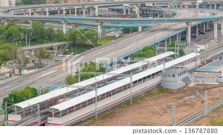 Small Ring of the Moscow Railways timelapse in Moscow, Russia. Shelepikha Station Small Ring of the Moscow Railways timelapse in Moscow, Russia. Shelepikha Station 136787880