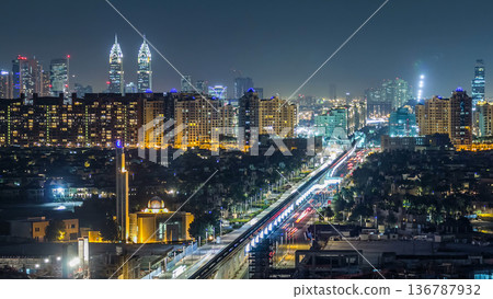 Jumeirah Palm island skyline night timelapse in Dubai, UAE. Jumeirah Palm island skyline night timelapse in Dubai, UAE. 136787932