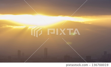 Sunrise in Dubai Marina with buildings and mountains from top of skyscraper, Dubai, UAE timelapse Sunrise in Dubai Marina with buildings and mountains from top of skyscraper, Dubai, UAE timelapse 136788019