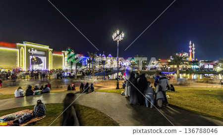 Main square near Entrance to Global Village with crowd timelapse in Dubai, UAE Main square near Entrance to Global Village with crowd timelapse in Dubai, UAE 136788046