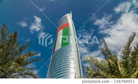 Jumeirah Lakes Towers in Dubai, United Arab Emirates, Dubai, skyscrapers timelapse 136788051