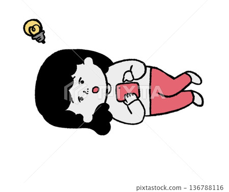 一位女士在睡夢中玩手機時突然有了主意(紅色) 一位女士在睡夢中玩手機時突然有了主意(紅色) 136788116