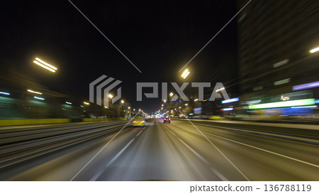 Drive through Traffic of cars in Moscow city streets, timelapse hyperlapse Russia Drive through Traffic of cars in Moscow city streets, timelapse hyperlapse Russia 136788119