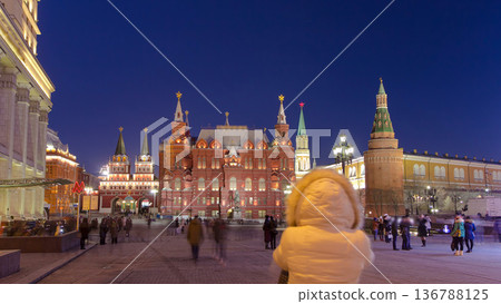 Christmas installation on Manezhnaya square, Historical museum and Kremlin towers timelapse hyperlapse Christmas installation on Manezhnaya square, Historical museum and Kremlin towers timelapse hyperlapse 136788125
