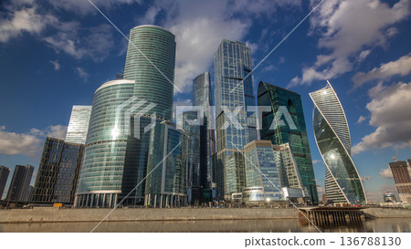 Moscow City business center skyscrapers office buildings and luxury apartments timelapse hyperlapse. 136788130