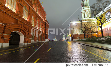 Night view of the Red Square with Christmas decoration in Moscow timelapse hyperlapse. Night view of the Red Square with Christmas decoration in Moscow timelapse hyperlapse. 136788163