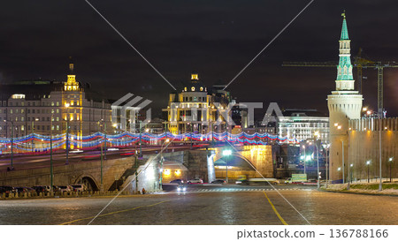 Bolshoy Moskvoretsky Bridge at winter night timelapse Moscow Bolshoy Moskvoretsky Bridge at winter night timelapse Moscow 136788166