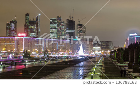View from Poklonnaya Hill business center Moscow City timelapse hyperlapse. Russia, Moscow View from Poklonnaya Hill business center Moscow City timelapse hyperlapse. Russia, Moscow 136788168