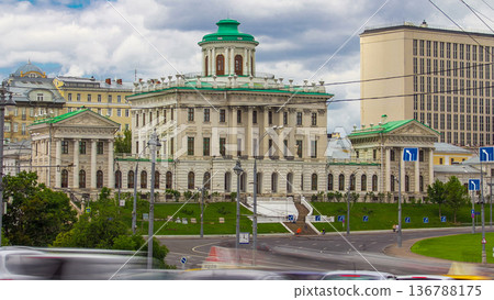 Old building of State Russian library, historical building famous as Pashkov House timelapse, Moscow, Russia Old building of State Russian library, historical building famous as Pashkov House timelapse, Moscow, Russia 136788175