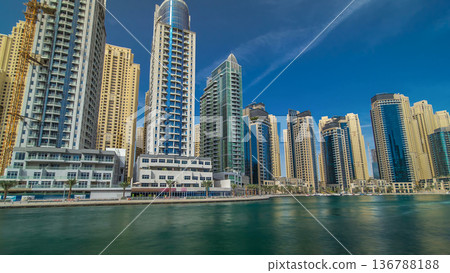 Dubai Marina towers in Dubai at day time timelapse hyperlapse Dubai Marina towers in Dubai at day time timelapse hyperlapse 136788188