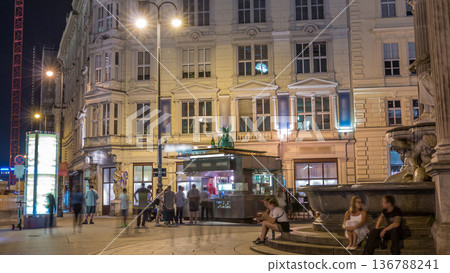 Street food kiosk and sausage stand night timelapse in Vienna Street food kiosk and sausage stand night timelapse in Vienna 136788241