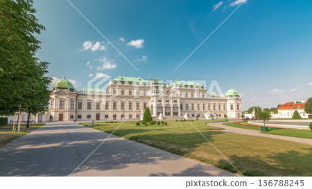 Belvedere palace with beautiful floral garden timelapse hyperlapse, Vienna Austria Belvedere palace with beautiful floral garden timelapse hyperlapse, Vienna Austria 136788245