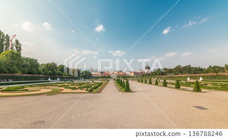 Belvedere palace with beautiful floral garden timelapse hyperlapse, Vienna Austria Belvedere palace with beautiful floral garden timelapse hyperlapse, Vienna Austria 136788246