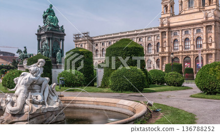 Empress Maria Theresia Monument timelapse and Art History Museum in Vienna, Austria. 136788252