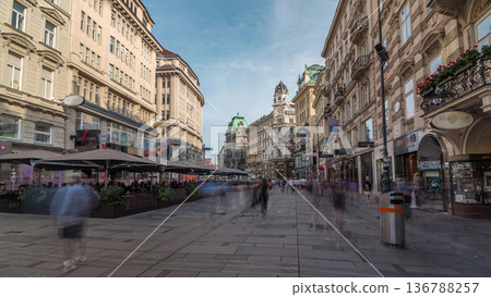 People is walking in Graben St. timelapse hyperlapse, old town main street of Vienna, Austria. 136788257