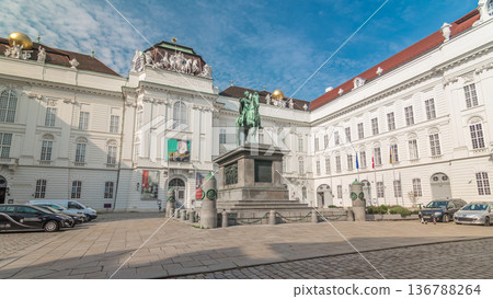 Equestrian statue of Holy Roman Emperor Joseph II riding a horse in Josefsplatz Square timelapse hyperlapse Equestrian statue of Holy Roman Emperor Joseph II riding a horse in Josefsplatz Square timelapse hyperlapse 136788264