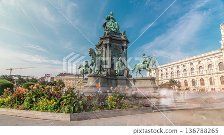 Empress Maria Theresia Monument timelapse hyperlapse and Museums Quartier on a background in Vienna, Austria. 136788265