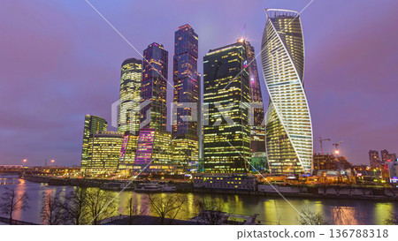 Skyscrapers International Business Center City day to night timelapse , Moscow, Russia Skyscrapers International Business Center City day to night timelapse , Moscow, Russia 136788318