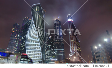 Skyscrapers International Business Center City night timelapse hyperlapse, Moscow, Russia 136788321