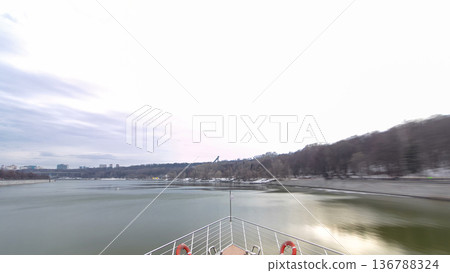 Moscow River. River cruise ships on the Moscow river winter timelapse hyperlapse 136788324