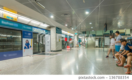 Passengers waiting for metro train in Singapore Mass Rapid Transit MRT timelapse. Passengers waiting for metro train in Singapore Mass Rapid Transit MRT timelapse. 136788354