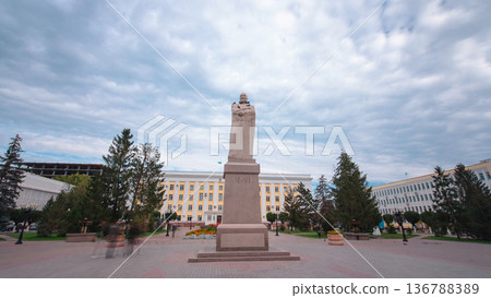 Monument to Abai in Uralsk timelapse hyperlapse. Monument to Abai in Uralsk timelapse hyperlapse. 136788389