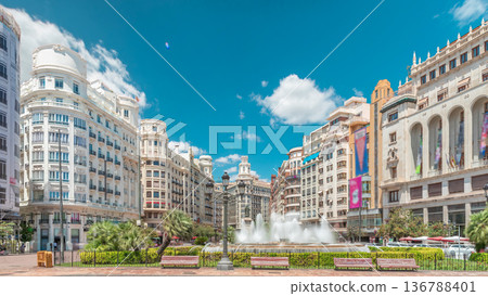Fountain on Town Hall Square timelapse hyperlapse in Valencia, Spain Fountain on Town Hall Square timelapse hyperlapse in Valencia, Spain 136788401