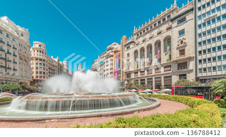 Fountain on Town Hall Square timelapse hyperlapse in Valencia, Spain 136788412