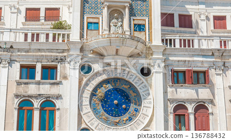 Closeup on Astronomical clock timelapse in square San Marco, Venice, Italy. 136788432